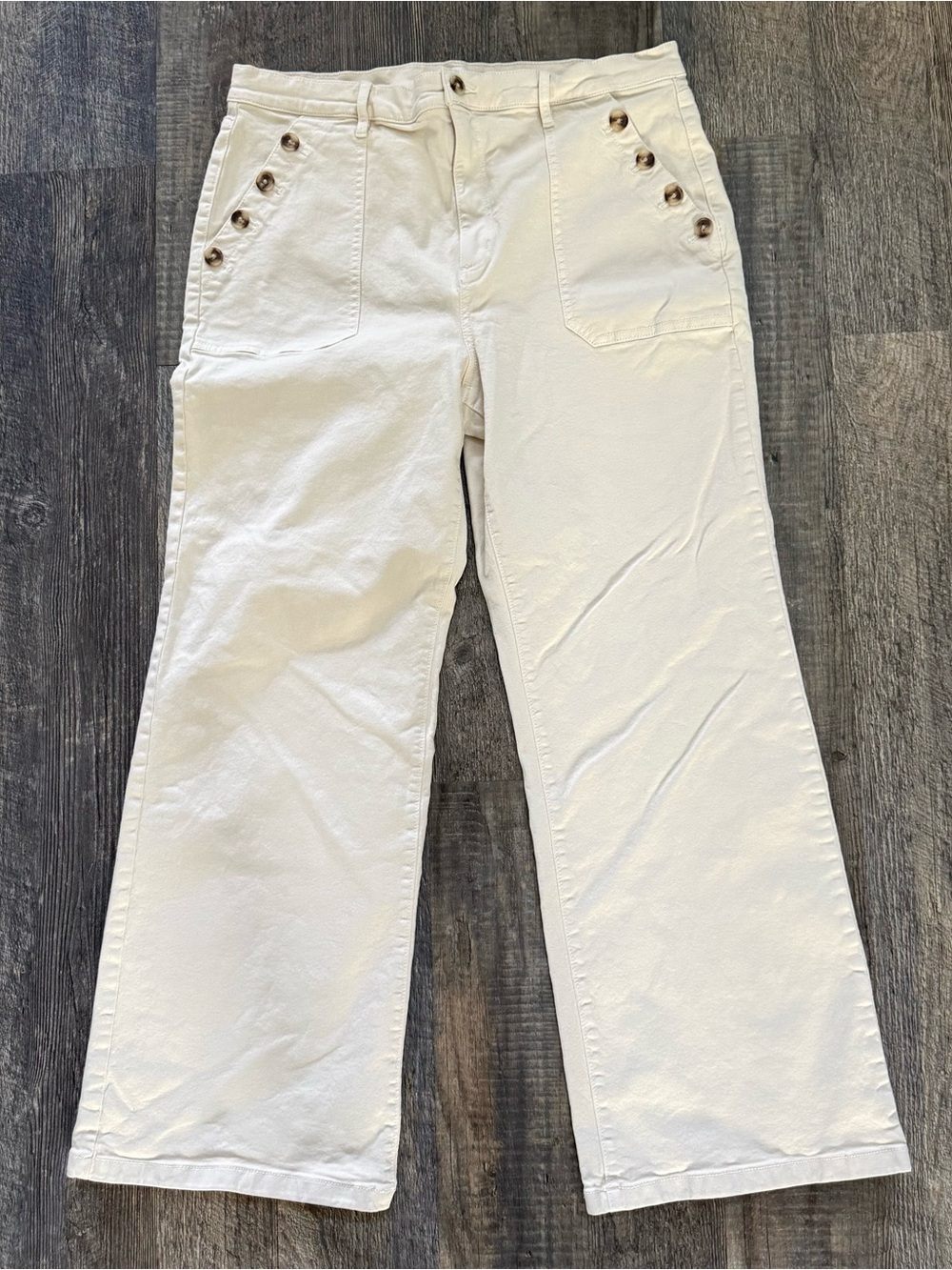 LOFT Cream Wide-Leg Jeans with Button Pocket Detail